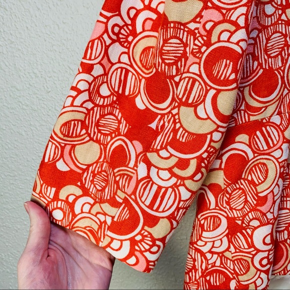 Vintage Anthracite orange white tan circle print LINEN blazer Woven buttons 6/S - Picture 10 of 16